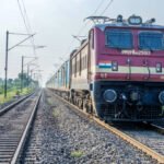 Passenger train in the Countryside near Pune India.